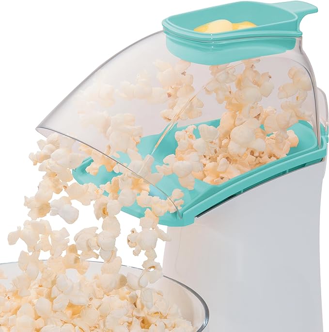 Presto 04869 Poplite Hot Air Popcorn Popper - Built-In Measuring Cup + Melts Butter, Easy to Clean, Built-In Cord Wrap, 18 Cups, Aqua/White