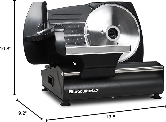 Elite Gourmet EMT-625B Ultimate Precision Electric Deli Food Meat Slicer Removable Stainless Steel Blade, Adjustable Thickness, Ideal for Cold Cuts, Hard Cheese, Vegetables & Bread, 7.5”, Black