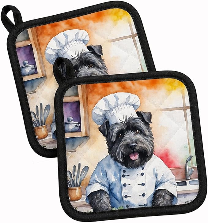 Caroline's Treasures Bouvier des Flandres The Chef Pair of Pot Holders Kitchen Heat Resistant Pot Holders Sets Oven Hot Pads for Cooking Baking BBQ, 7 1/2 x 7 1/2