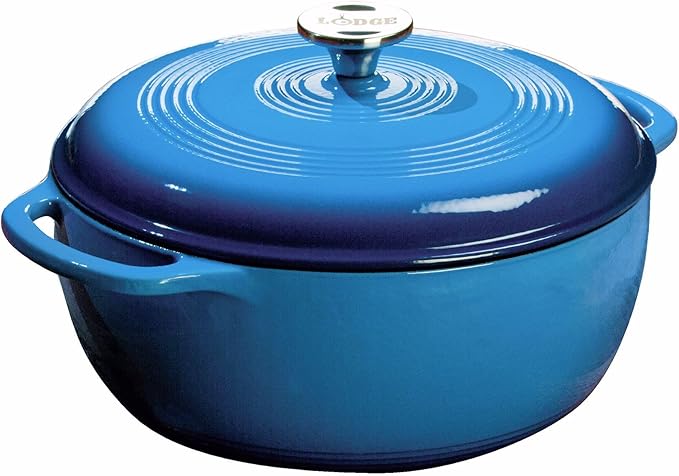 Lodge Essential Enamel Cast Iron Dutch Oven - Perfect for Bread Baking, Braising, Marinating & Slow Cooking - Features Moisture-Sealing Lid & Dual Handles - Kitchen Essentials - 6 Quarts - Caribbean Blue