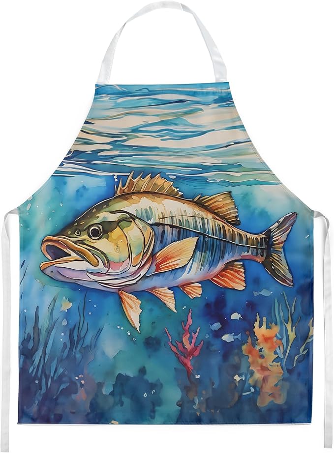 Caroline's Treasures Striped Bass Apron Cooking Kitchen Server Baking Crafts Gardening for Adult Women Men, Unisex, Large, Multicolor