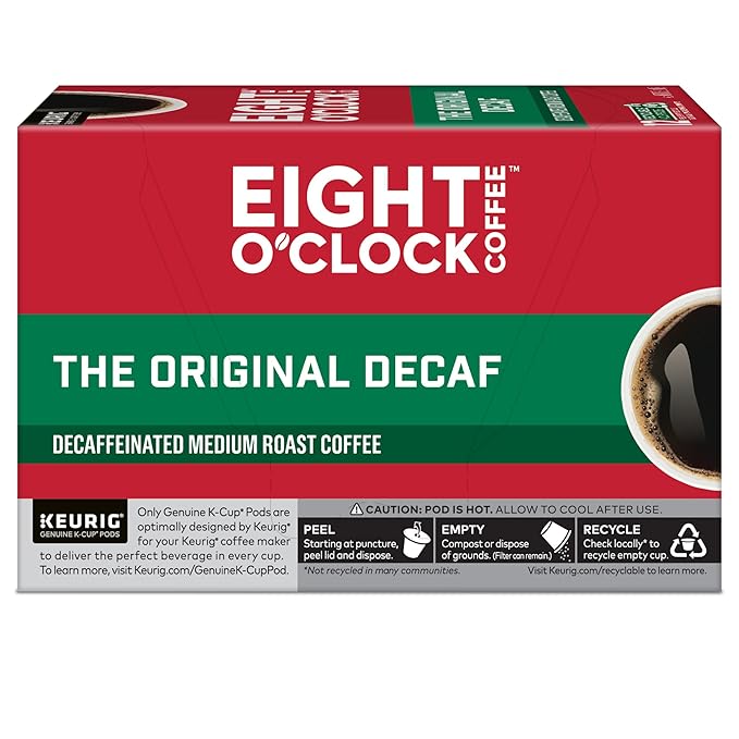 Eight O'Clock Coffee The Original Decaf, Single-Serve Coffee K-Cup Pods, Medium Roast, 12 Count (Pack of 6)