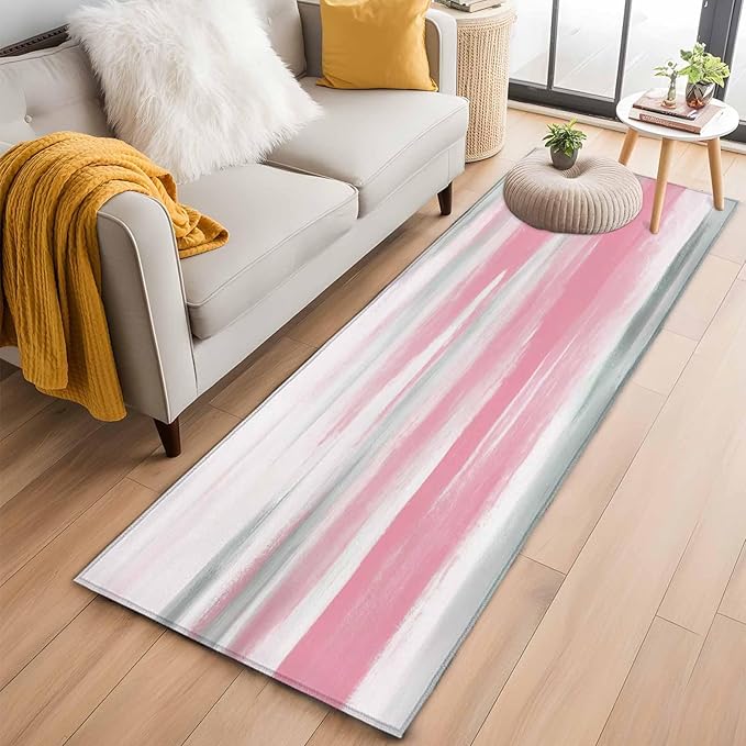 Runner Rug for Bedroom Hallway, Pink Grey Mottled Texture Seamless Kitchen Runner Rugs Area Rug 2x6ft, Gradient Abstract Art Washable Soft Floor Carpet for Entryway Stair