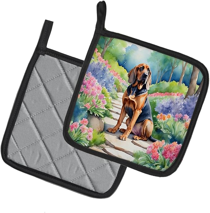 Caroline's Treasures Bloodhound Spring Path Pair of Pot Holders Kitchen Heat Resistant Pot Holders Sets Oven Hot Pads for Cooking Baking BBQ, 7 1/2 x 7 1/2