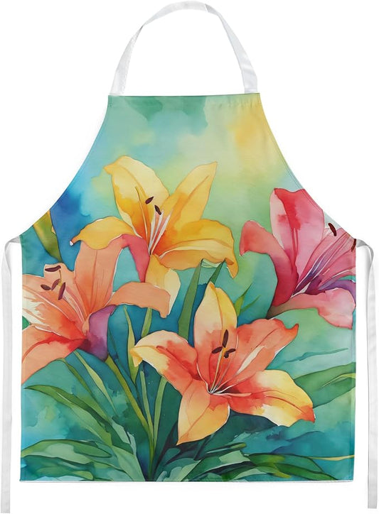 Caroline's Treasures Lilies in Watercolor Apron Cooking Kitchen Server Baking Crafts Gardening for Adult Women Men, Unisex, Large, Multicolor
