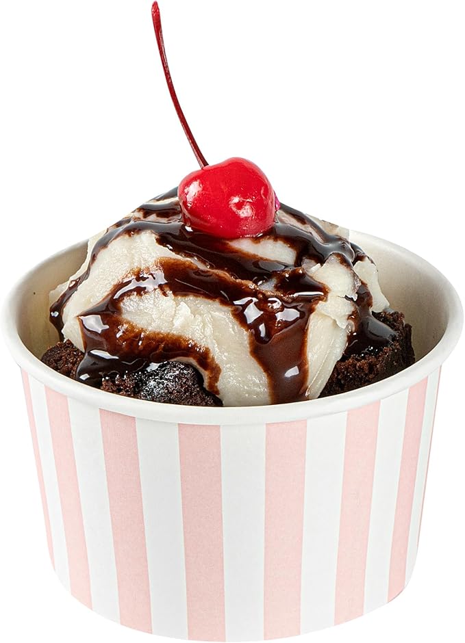 Coppetta 5-Ounce Dessert Cups, 50 Disposable Ice Cream Cups - Lids Sold Separately, Striped, Pink And White Paper FroYo Bowls, For Hot And Cold Foods, Perfect For Gelato Or Mousse - Restaurantware