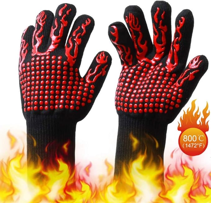 Premium 1 Pair Extreme Heat Resistant Oven Gloves for Cooking Gloves for BBQ, Grilling, Baking, Red