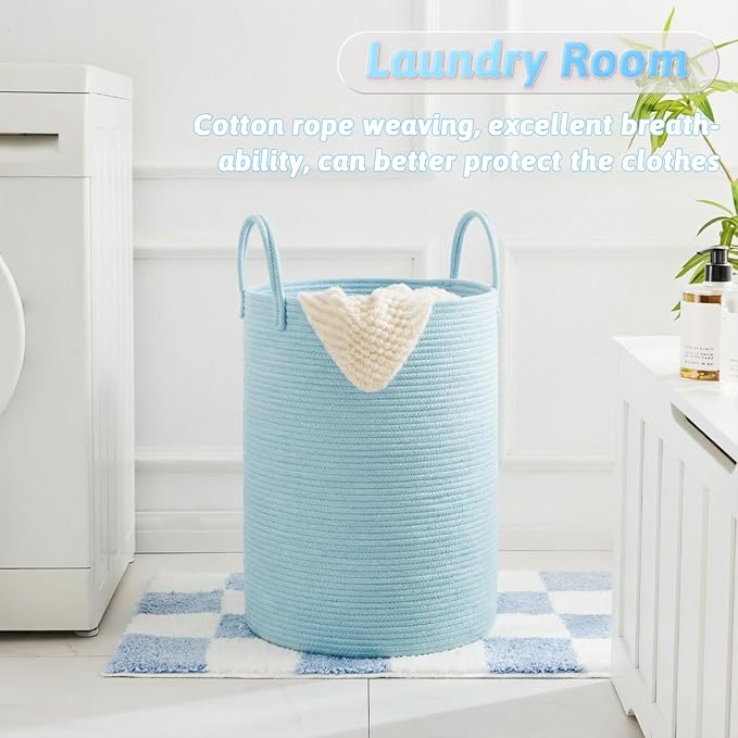 Laundry Basket,Woven Cotton Rope Laundry Hamper,80L for Decor Storage of Dirty Clothes,Toys and Blankets in Bathroom,Baby Room and Living Room