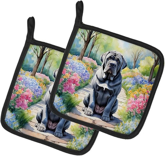 Caroline's Treasures Neapolitan Mastiff Spring Path Pair of Pot Holders Kitchen Heat Resistant Pot Holders Sets Oven Hot Pads for Cooking Baking BBQ, 7 1/2 x 7 1/2
