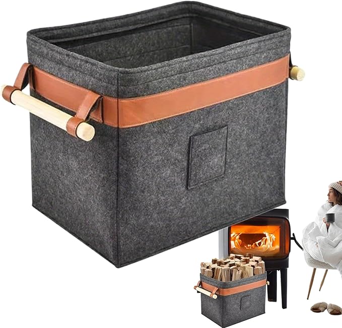 Firewood Basket Carrier, Large Capacity Firewood Holder, Foldable Felt Storage Basket with Handles for Home, Clothes Toys Organizing Design, Storage Accessory for Living Room, Fireplace Use Daily