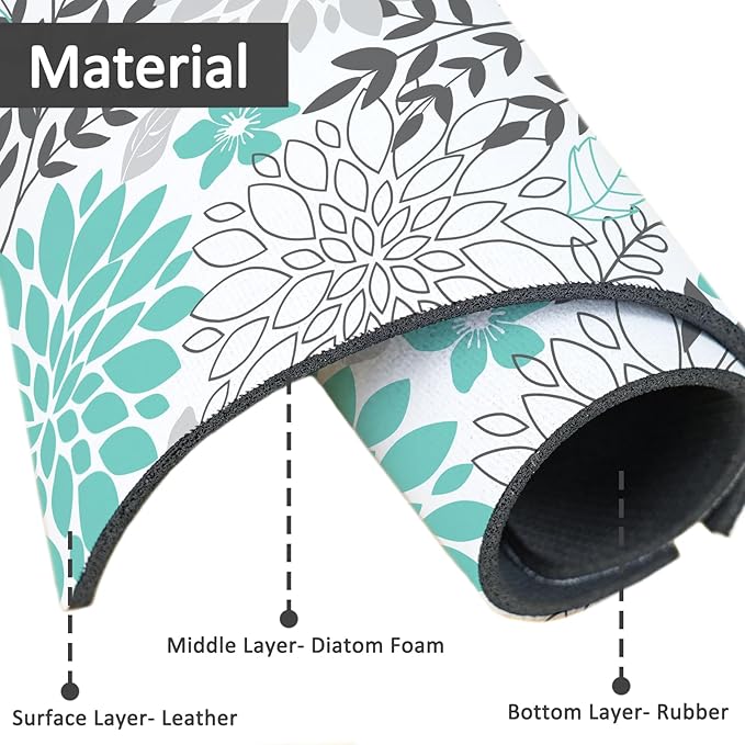 15" X 5.5" Kitchen Sink Splash Guard Faucet Mat Floral Super Absorbent Fast Drying Faucet Guard & Draining Mat Sink Splash Guard Behind Faucet for Kitchen, Bathroom