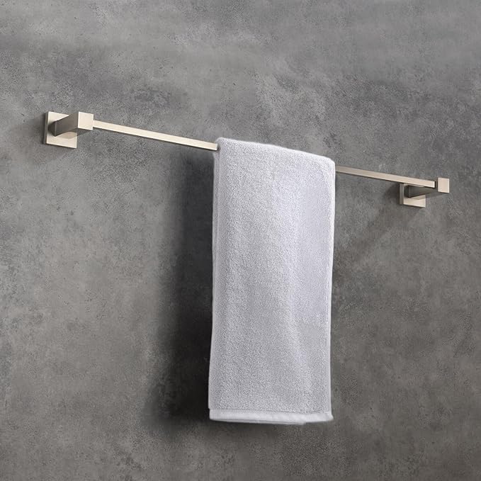 KIBI Cube 24 Inch Brushed Nickel Bathroom Towel Bar | Wall Mounted Solid Brass Towel Hanger with Corrosion-Resistant Finish | Sleek and Durable Towel Holder for Bathroom, Kitchen, Washroom (KBA1504)
