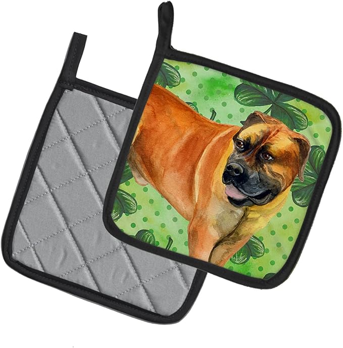 Caroline's Treasures BB9820PTHD Boerboel Mastiff St Patrick's Pair of Pot Holders, Green Kitchen Heat Resistant Pot Holders Sets Oven Hot Pads for Cooking Baking BBQ, 7 1/2 x 7 1/2