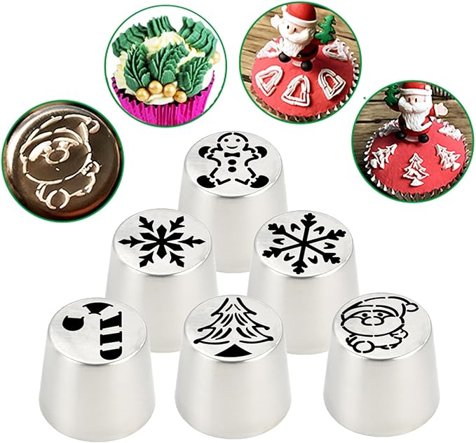 25 Pcs Christmas Extra Large Piping Tips Set, Includes 13 Stainless Steel Icing Nozzles for Cake Decorating, Baking Tools for Decorating Cakes and Cookies, with 1 Cleaning Brush and 10 Pastry Bags