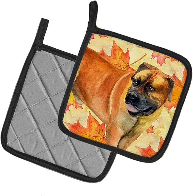 Caroline's Treasures BB9907PTHD Boerboel Mastiff Fall Pair of Pot Holders, Yellow Kitchen Heat Resistant Pot Holders Sets Oven Hot Pads for Cooking Baking BBQ, 7 1/2 x 7 1/2