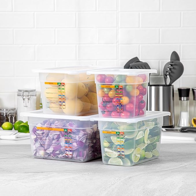 Restaurantware Food Storage Containers 4-Piece with Labels Airtight Seal Food Storage Lids Microwave-Safe Polypropylene Container Translucent