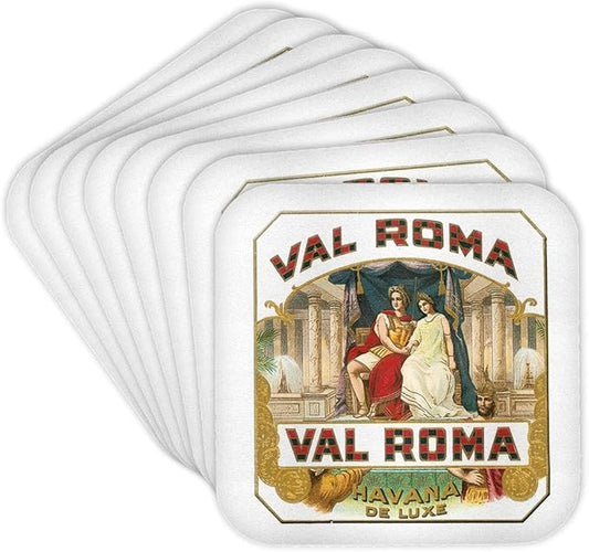 3dRose cst_170120_2 Val Roma Havana De Luxe Vintage Cuban Cigar Label Reproduction-Soft Coasters, Set of 8
