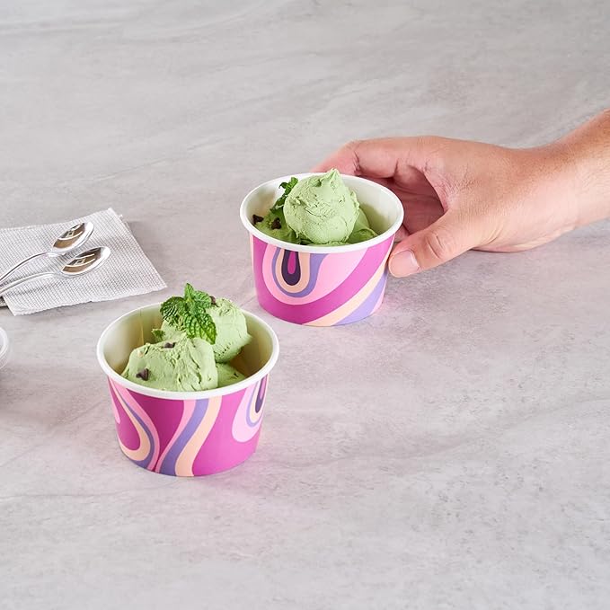 Coppetta 8 Ounce Dessert Cups, 50 Greaseproof Ice Cream Cups - Lids Sold Separately, For Hot And Cold Foods, Midnight Groove Paper Yogurt Bowls, Disposable, Sturdy - Restaurantware