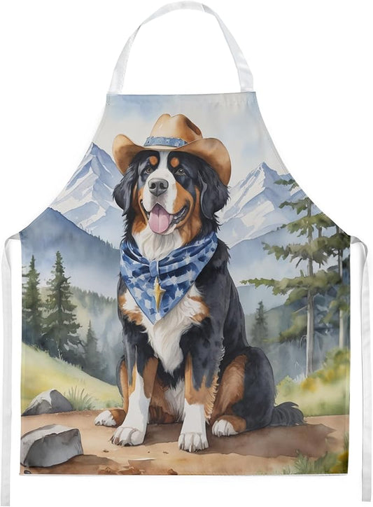 Caroline's Treasures Bernese Mountain Dog Cowboy Welcome Apron Cooking Kitchen Server Baking Crafts Gardening for Adult Women Men, Unisex, Large, Multicolor
