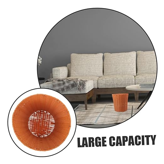 Woven Multi-Function Storage Basket Lightweight Imitation Rattan Trash Bin for Bedroom Kitchen Organizing Versatile Decorative Wastebasket for Various Uses