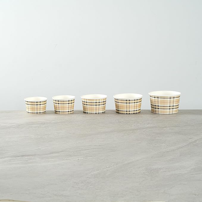 Restaurantware Coppetta 4-Ounce Dessert Cups, 50 Disposable Ice Cream Cups - Lids Sold Separately, Heavy-Duty, Plaid Paper Frozen Yogurt Bowls, For Hot And Cold Foods