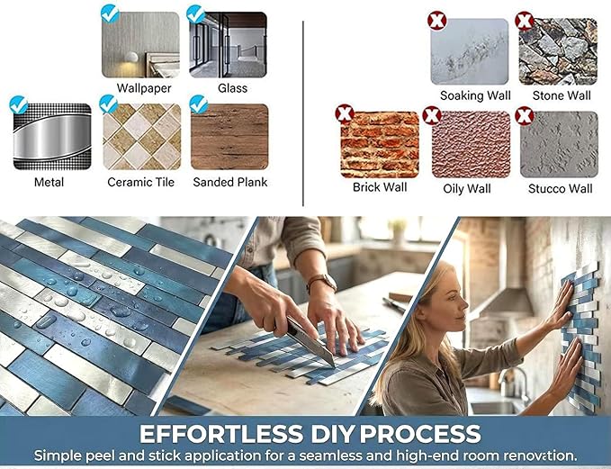 Weimeisc 10 Sheets Peel and Stick Backsplash Tile for Kitchen, Self-Adhesive Mosaic Tile, Stick on Bathroom Vanities，Fireplace Décor, Laundry Table(11.25" X 12.7") (Blue Series)