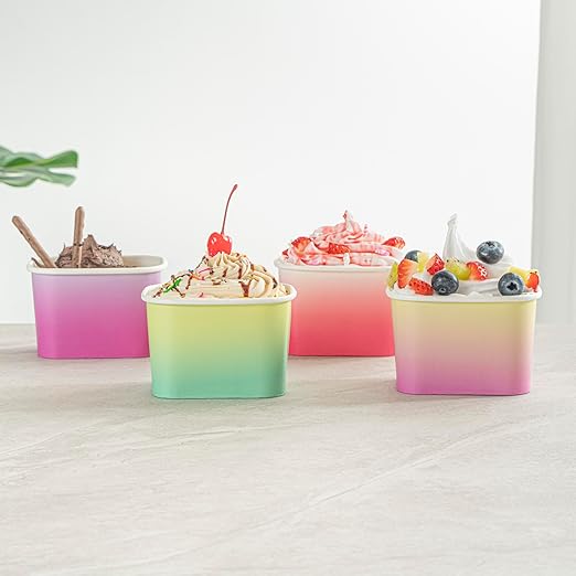 Restaurantware Paper Cups 200 Count 12 Ounce Square Disposable Ice Cream Containers, Leak-Resistant Paper Dessert To Go Cups, Hot And Cold Food, Durable Assorted Ombre Design