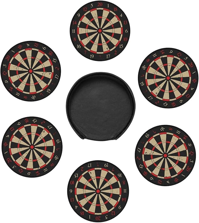 Dart Doard Leather Drinks Coasters with Holder, Set of 6, Suitable for Various Cups