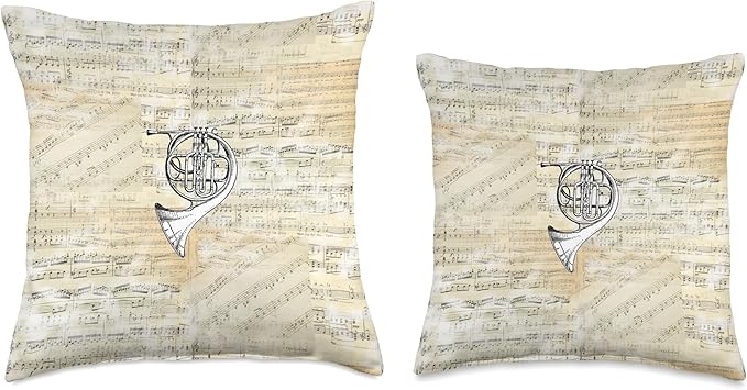 Vintage French Horn Sheet Music Throw Pillow