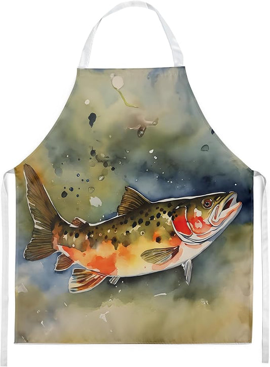 Caroline's Treasures Brook Trout Apron Cooking Kitchen Server Baking Crafts Gardening for Adult Women Men, Unisex, Large, Multicolor