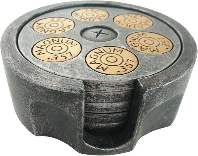Pine Ridge 357 Revolver Coaster- 5 Piece Drink Coaster Set for Kitchen, Dining and Bar Decor