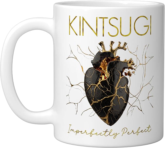 Kintsugi Pottery Golden Heart Japanese Art repair Pottery Ceramic Mug, White