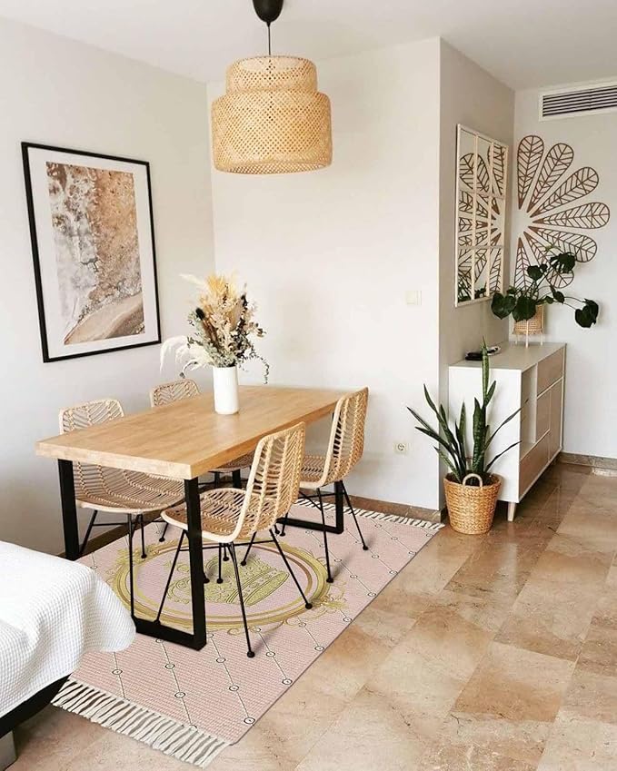Kitchen Runner Rugs, Golden Crown Queen Pink Lattice 2'x3' Throw Rug with Tassels, White Dot Washable Soft Floor Carpet Runner for Hallway Bedroom Bathroom Laundry Room