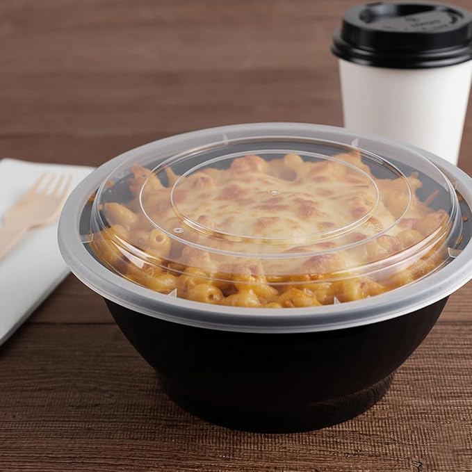 Plastic House Black Plastic Salad Bowls with Lids - 38 oz | Pack of 4