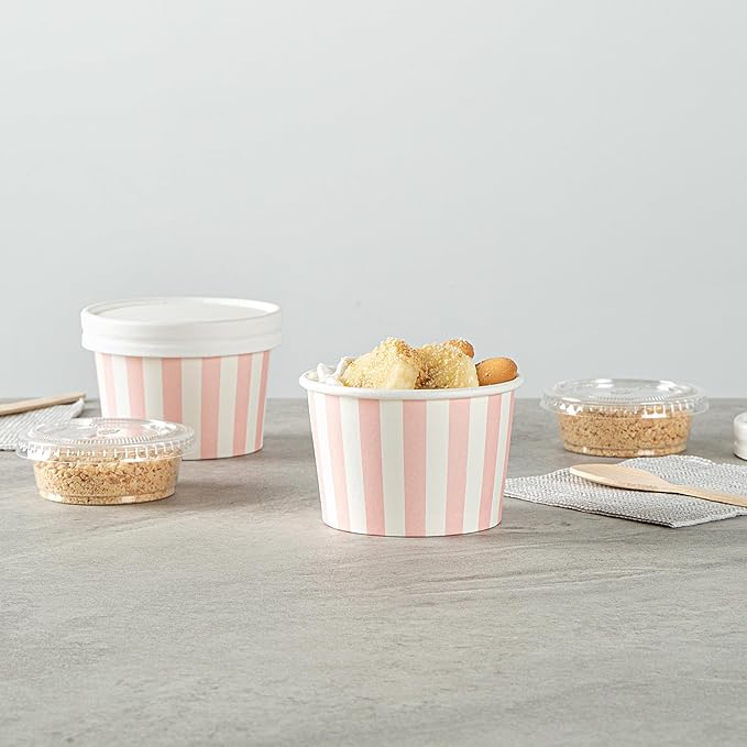 Coppetta 4 Ounce Dessert Cups, 50 Disposable Ice Cream Cups - Lids Sold Separately, Heavy-Duty, Pink And White Paper Frozen Yogurt Bowls, For Hot And Cold Foods - Restaurantware