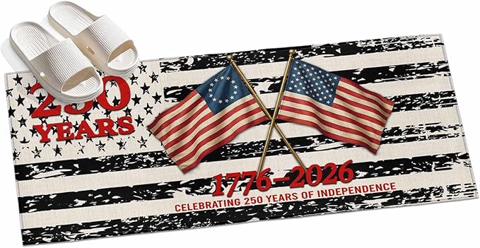 Runner Rug for Bedroom Hallway, Independence Day 250th Anniversary Kitchen Runner Rugs Area Rug 2x6ft, Retro USA Flags Washable Soft Floor Carpet for Entryway Stair