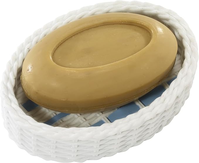 Izod – Soap Dish, Hand-Painted Resin with Woven Wicker-Inspired Stripe Design, Perfect for Holding Bar Soap or Sponges on Bathroom & Kitchen Counters (Savannah)