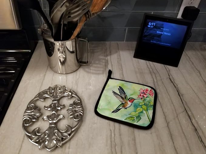 Caroline's Treasures Rubythroated Hummingbird Pair of Pot Holders Kitchen Heat Resistant Pot Holders Sets Oven Hot Pads for Cooking Baking BBQ, 7 1/2 x 7 1/2