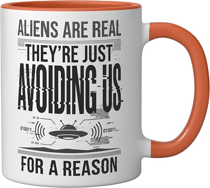 Aliens UFO Space Sci Fi Believer Extraterrestrial Ceramic Mug, Orange/White