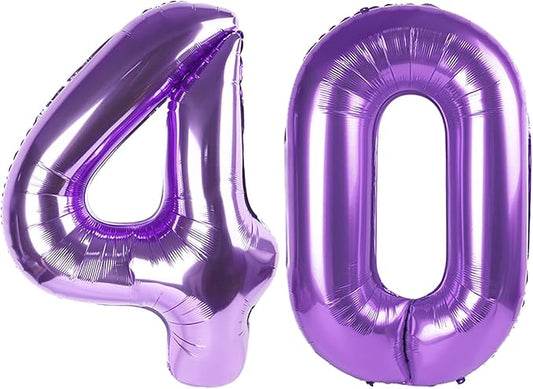 40 Inch Party Decoration, Glamorous 40th Birthday Party Decorations for Women Men, Purple Big Number Balloon for Wedding Anniversaries Decoration