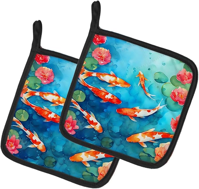 Caroline's Treasures Koi Fish Pair of Pot Holders Kitchen Heat Resistant Pot Holders Sets Oven Hot Pads for Cooking Baking BBQ, 7 1/2 x 7 1/2