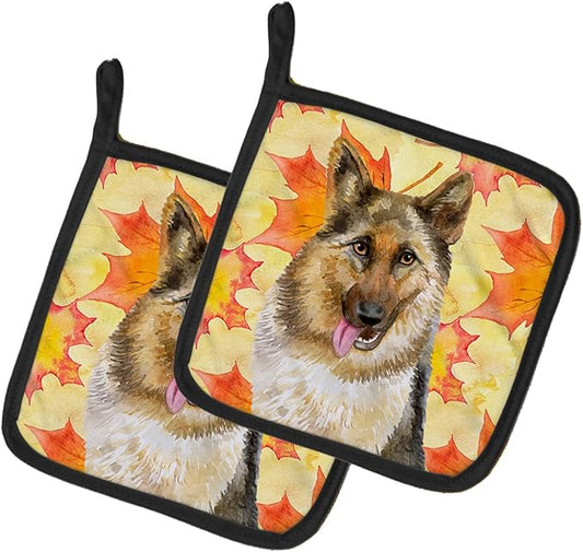 Caroline's Treasures BB9915PTHD German Shepherd Fall Pair of Pot Holders, Yellow Kitchen Heat Resistant Pot Holders Sets Oven Hot Pads for Cooking Baking BBQ, 7 1/2 x 7 1/2