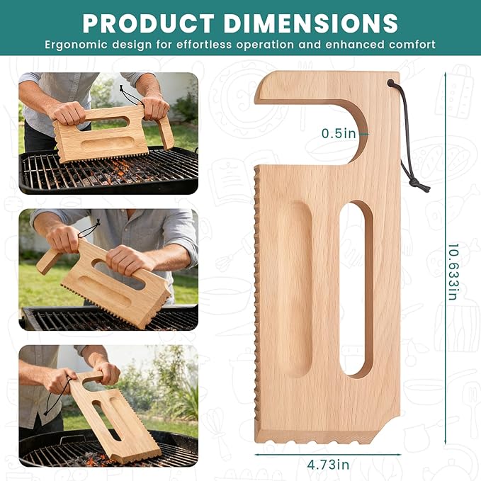 Wooden Grill Scraper, Brush Natural Hardwood BBQ Cleaner, Grill Grate Cleaner for Traeger Grills - Safe Bristle-Free Grill Cleaning Tool with Pro Series, Ironwood, and Timberline Grills