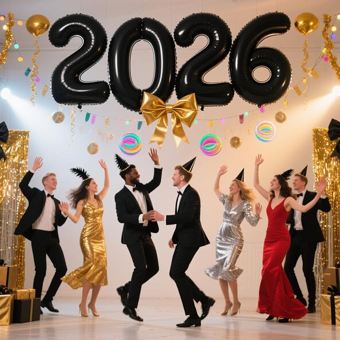 2026 Black Foil Numbers Balloons(40 Inch) Happy New Years Eve Party Supplies 2026 New Year Graduation Balloons Decorations 20 26 Signs Props Birthday Anniversary Wedding Festival Ornament Decor