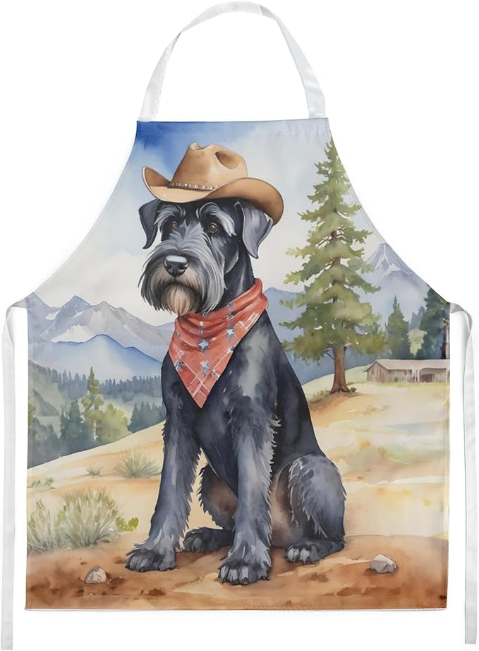 Caroline's Treasures Giant Schnauzer Cowboy Welcome Apron Cooking Kitchen Server Baking Crafts Gardening for Adult Women Men, Unisex, Large, Multicolor