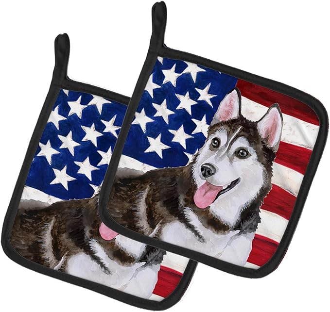 Caroline's Treasures BB9712PTHD Siberian Husky #2 Patriotic Pair of Pot Holders Kitchen Heat Resistant Pot Holders Sets Oven Hot Pads for Cooking Baking BBQ, 7 1/2 x 7 1/2