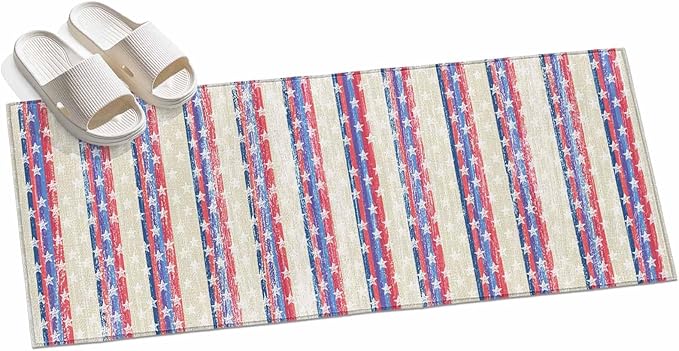 Runner Rug for Bedroom Hallway, American Star Stripe Kitchen Runner Rugs Area Rug 2x6ft, Retro Independence Day Theme Washable Soft Floor Carpet for Entryway Stair