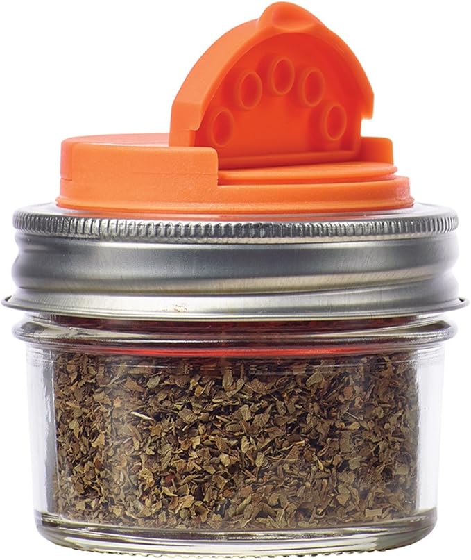 Jarware Spice Lids for Regular Mouth Mason Jars, Set of 2, Orange and Blue