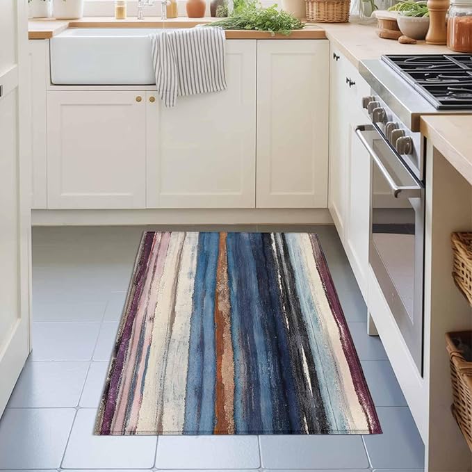 Area Rug 2x3ft, Modern Gradient Striped Art Washable Rugs for Living Room Bedroom, Retro Abstract Rustic Texture Soft Non-Slip Area Rugs Rectangle Floor Carpet for Dining Room