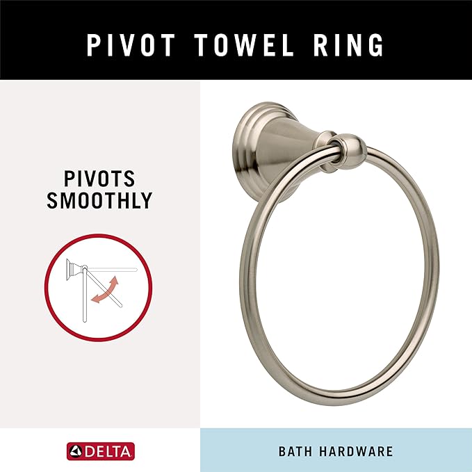 Delta Windemere (1-Pack) Hand Towel Holder SpotShield Brushed Nickel Towel Racks for Bathroom Wall Round Towel Ring Holder for Bath Towel Hanger for Kitchen, Bathroom Accessories 79646-BN